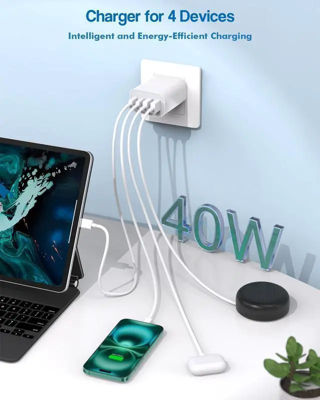 Alt view image 2 of 7 - 40W iPhone 16 Charger Block 2Pack 4-Port Fast USB C Charger Blocks Multiport PD Power Adapter & QC Plug iPhone Cube USBC Charging Brick  Adapter for iPhone 16/16 Pro/15/15 Pro Max/14/13/12/iPad
