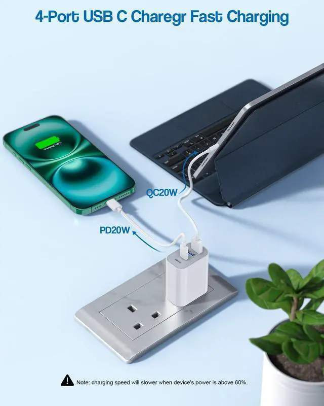 Alt view image 4 of 7 - 40W iPhone 16 Charger Block 2Pack 4-Port Fast USB C Charger Blocks Multiport PD Power Adapter & QC Plug iPhone Cube USBC Charging Brick  Adapter for iPhone 16/16 Pro/15/15 Pro Max/14/13/12/iPad