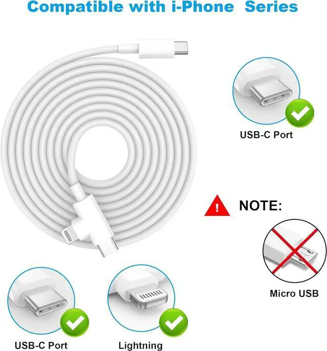 Alt view image 2 of 7 - [2025 Upgraded] 30W iPhone 16/15/14/13/12 Charger Fast Charging Block with 6FT Long C to Type C& Lightning Cable 60W.Fast Charging for All iPhone/iPad and Galaxy Series (White 2)