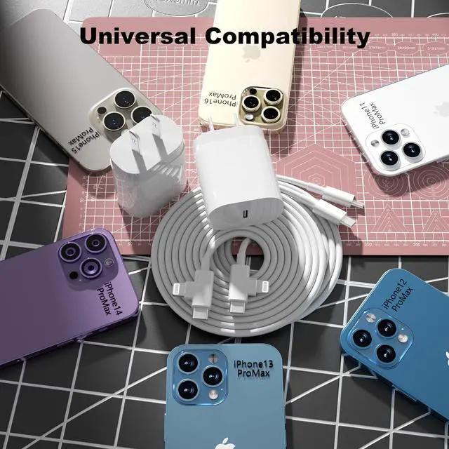 Alt view image 3 of 7 - [2025 Upgraded] 30W iPhone 16/15/14/13/12 Charger Fast Charging Block with 6FT Long C to Type C& Lightning Cable 60W.Fast Charging for All iPhone/iPad and Galaxy Series (White 2)