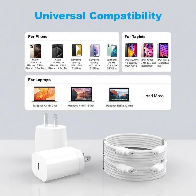 Alt view image 6 of 7 - [2025 Upgraded] 30W iPhone 16/15/14/13/12 Charger Fast Charging Block with 6FT Long C to Type C& Lightning Cable 60W.Fast Charging for All iPhone/iPad and Galaxy Series (White 2)