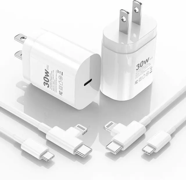Alt view image 7 of 7 - [2025 Upgraded] 30W iPhone 16/15/14/13/12 Charger Fast Charging Block with 6FT Long C to Type C& Lightning Cable 60W.Fast Charging for All iPhone/iPad and Galaxy Series (White 2)