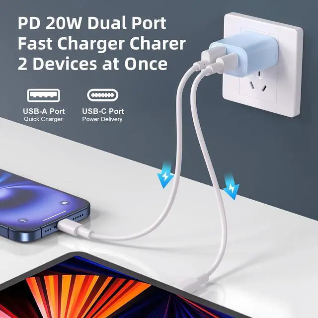 Alt view image 2 of 7 - USB C Charger Block [4 Pack] Dual Port Type C Fast Charging Block 20W USB-C Power Adapter & QC 3.0 USB A Port Type C Wall Charger Plug for iPhone 16/15/14/14 Pro/14 Plus/13/12/11 lPad Galaxy More
