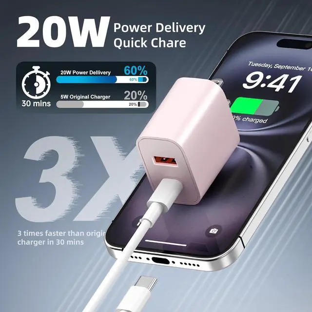 Alt view image 3 of 7 - USB C Charger Block [4 Pack] Dual Port Type C Fast Charging Block 20W USB-C Power Adapter & QC 3.0 USB A Port Type C Wall Charger Plug for iPhone 16/15/14/14 Pro/14 Plus/13/12/11 lPad Galaxy More