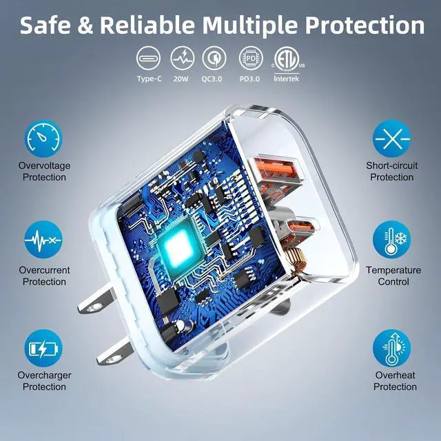 Alt view image 4 of 7 - USB C Charger Block [4 Pack] Dual Port Type C Fast Charging Block 20W USB-C Power Adapter & QC 3.0 USB A Port Type C Wall Charger Plug for iPhone 16/15/14/14 Pro/14 Plus/13/12/11 lPad Galaxy More