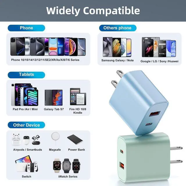 Alt view image 6 of 7 - USB C Charger Block [4 Pack] Dual Port Type C Fast Charging Block 20W USB-C Power Adapter & QC 3.0 USB A Port Type C Wall Charger Plug for iPhone 16/15/14/14 Pro/14 Plus/13/12/11 lPad Galaxy More