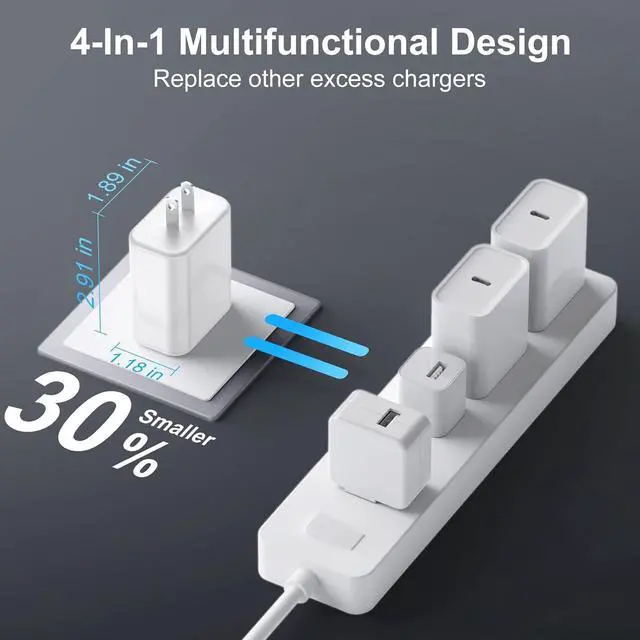 Alt view image 4 of 7 - USB C Charger Block 3-Pack 40W Wall Plug Fast Charging Block 4-Port PD + QC Power Adapter Type C Charging Blocks Cube Compatible with iPhone 16/15/14/13/12/11/Pro Max TabletsWhite