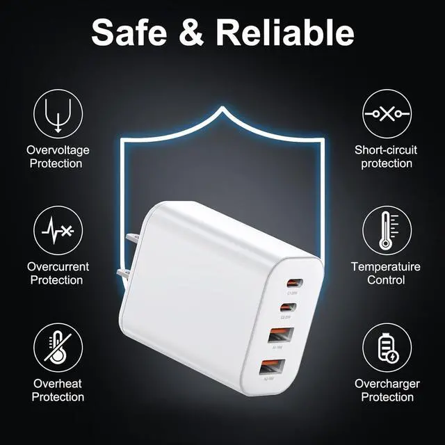 Alt view image 5 of 7 - USB C Charger Block 3-Pack 40W Wall Plug Fast Charging Block 4-Port PD + QC Power Adapter Type C Charging Blocks Cube Compatible with iPhone 16/15/14/13/12/11/Pro Max TabletsWhite