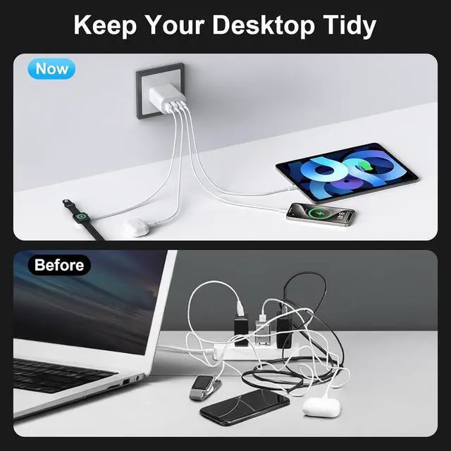 Alt view image 6 of 7 - USB C Charger Block 3-Pack 40W Wall Plug Fast Charging Block 4-Port PD + QC Power Adapter Type C Charging Blocks Cube Compatible with iPhone 16/15/14/13/12/11/Pro Max TabletsWhite