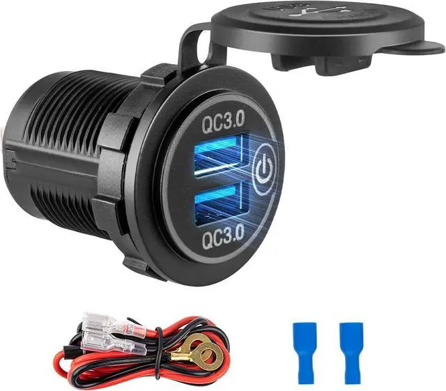 Main image of 12V USB Outlet Quick Charge 3.0 Dual USB Charger Socket Lighter Socket with LED Voltmeter Fast Charging Adapter Compatible with iPhone 15 Pro Max/15 Plus/15/14/13 Galaxy S23/22 Google Pixel
