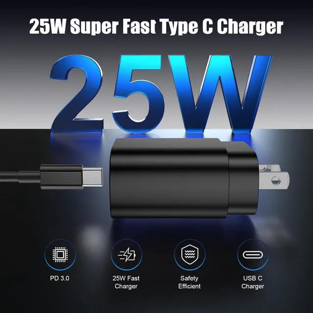 Alt view image 2 of 7 - 25W Type C Super Fast Charging 4-Pack USB C Wall Charger Block with 2×6ft + 2×10ft USB C to C Cables for  Galaxy S25 Ultra/S25+/S25/S24/S23/S22/Note 20 Series (ETL/FCC Certified)