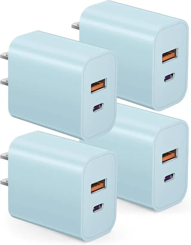 Main image of USB C Charger Block Charging Block Type C Charge 20W Wall Chargers 4 Pack for iPhone 16/16 Plus/16 Pro/16 Pro Max/iPhone 15/15 Pro/15 Pro Max/14/13/12 Pro///Android(Blue)