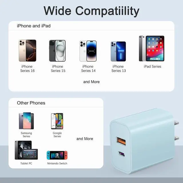 Alt view image 4 of 7 - USB C Charger Block Charging Block Type C Charge 20W Wall Chargers 4 Pack for iPhone 16/16 Plus/16 Pro/16 Pro Max/iPhone 15/15 Pro/15 Pro Max/14/13/12 Pro///Android(Blue)