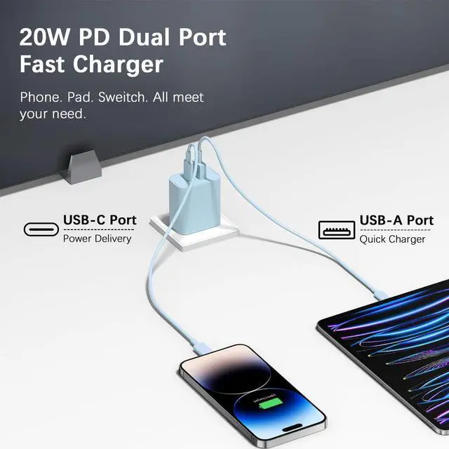Alt view image 7 of 7 - USB C Charger Block Charging Block Type C Charge 20W Wall Chargers 4 Pack for iPhone 16/16 Plus/16 Pro/16 Pro Max/iPhone 15/15 Pro/15 Pro Max/14/13/12 Pro///Android(Blue)