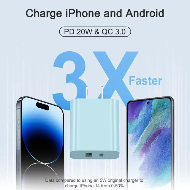 Alt view image 2 of 7 - USB C Charger Block Charging Block Type C Charge 20W Wall Chargers 4 Pack for iPhone 16/16 Plus/16 Pro/16 Pro Max/iPhone 15/15 Pro/15 Pro Max/14/13/12 Pro///Android(Blue)