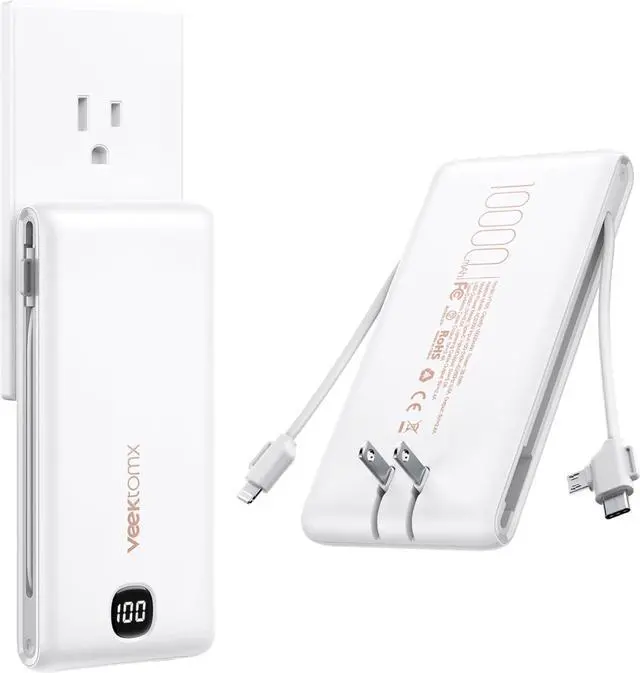 Main image of Portable Charger with Built in Cables 10000mAh Power Bank for iPhone with Wall Plug Travel Essential Fast Charging USB C Slim External Battery Pack for iPhone16/15/14  iPad etc