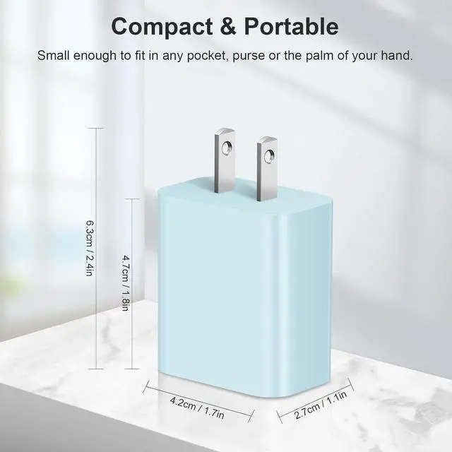 Alt view image 6 of 7 - USB C Charger Block Charging Block Type C Charge 20W Wall Chargers 4 Pack for iPhone 16/16 Plus/16 Pro/16 Pro Max/iPhone 15/15 Pro/15 Pro Max/14/13/12 Pro///Android(Blue)