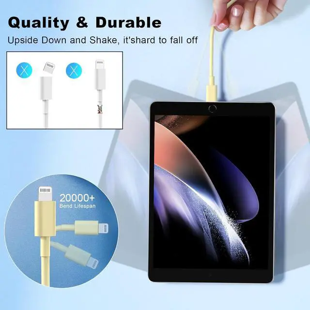 Alt view image 5 of 7 - Compatible with iPhone USB C to ightning Cable 3Pack 10FT Long Phone Cables Type C Phone Charger Cord Fast Charging for Phone 14 13 12 11 Pro Max X XS XR 8 7 6s Plus SE and More-YellowBluePink