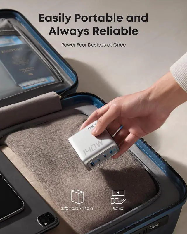 Alt view image 6 of 6 - Laptop Charger 140W MAX USB C Charger 4-Port Multi-Device Fast Charging Advanced GaN Power Adapter Intuitive Touch Controls for MacBook iPhone 16 Series  Galaxy Pixel and More