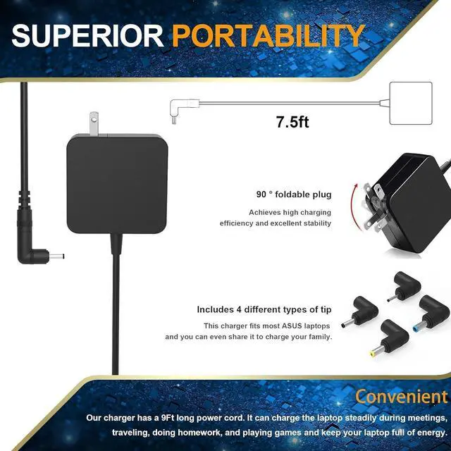 Alt view image 5 of 7 - 65W 45W 33W Charger for Asus Laptop Charger,Vivobook, Zenbook, Chromebook Notebook