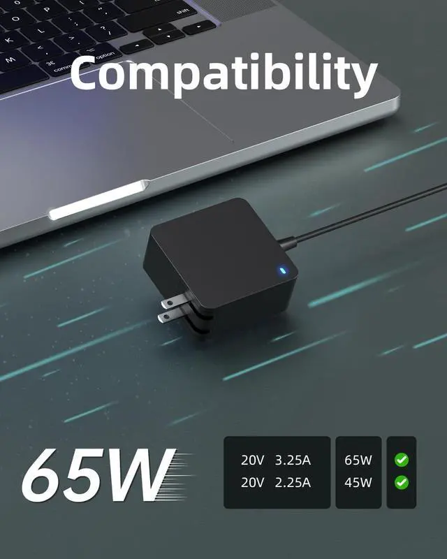 Alt view image 3 of 6 - Charger for  Laptop - Ideapad 3 1 5 S340 S145 330 320 310 Flex 5 V14 V15 V17 (UL Safety Certified)- Upgraded Version Foldable Plug Lengthened Power Cable Charging Light 65W 45W