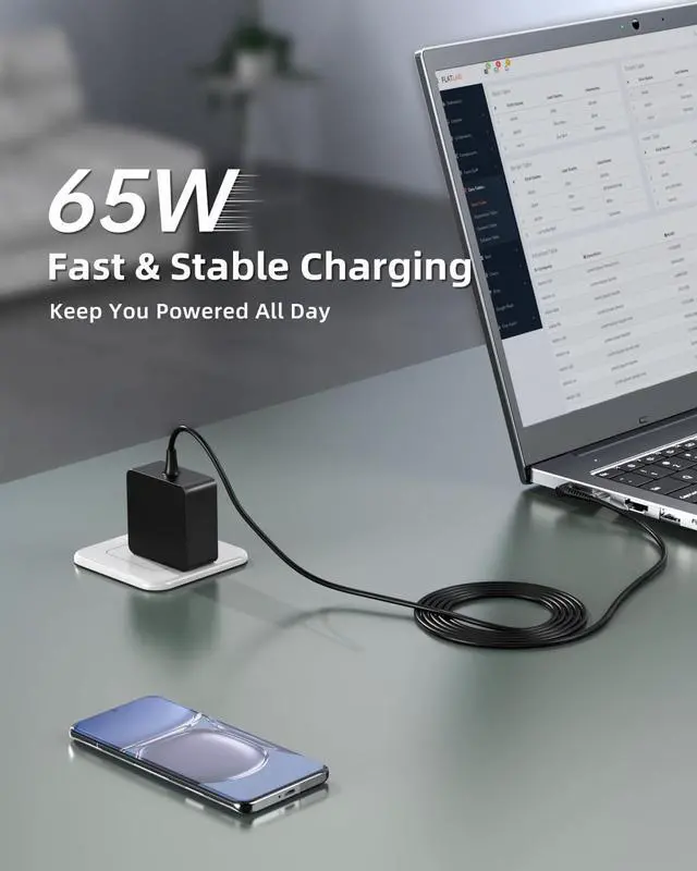 Alt view image 6 of 6 - Charger for  Laptop - Ideapad 3 1 5 S340 S145 330 320 310 Flex 5 V14 V15 V17 (UL Safety Certified)- Upgraded Version Foldable Plug Lengthened Power Cable Charging Light 65W 45W