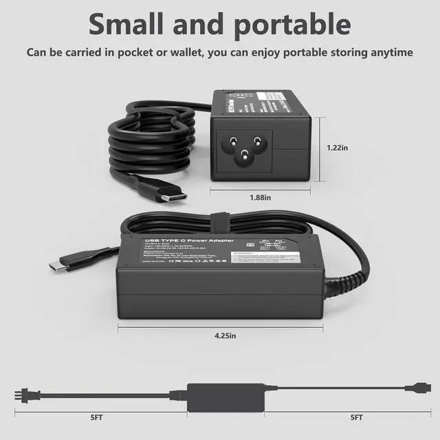 Alt view image 5 of 7 - 65W USB C Laptop Charger Compatible with  Laptop and More USB Type C Power Adapter