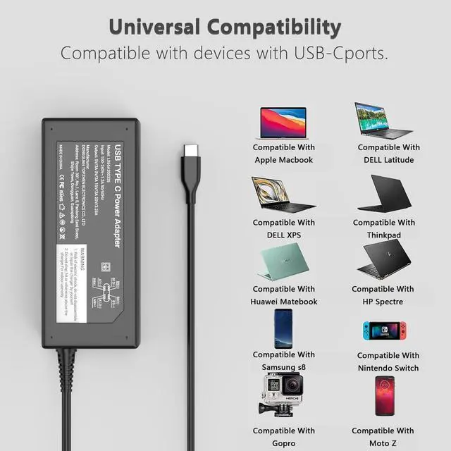 Alt view image 7 of 7 - Universal Chromebook Charger-45W USB-C Power Adapter Compatible with HP Laptop Charger Fast Charging for USB C Laptop Charger 6FT Type C Power Cord
