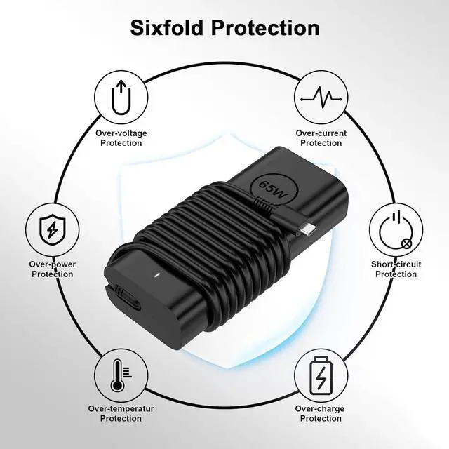 Alt view image 6 of 7 - New Slim 65W USB C  Laptop Charger Replacement AC Adapter for  Latitude 7420 Charger 5440 5430 5420 5520 5530 5540 XPS 13 9305 Chromebook 3100 Computer Type C Fast Charging 11FT Power Cord
