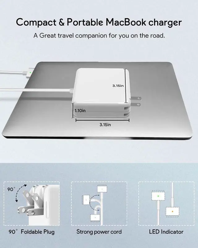 Alt view image 2 of 7 - 85W Mac Book Pro Charger Replacement AC 85w 2T-Tip Connector Power Adapter Laptop Charger Compatible with MacBook pro & Mac Book Pro 13 inch-15 inch Retina After Mid 2012