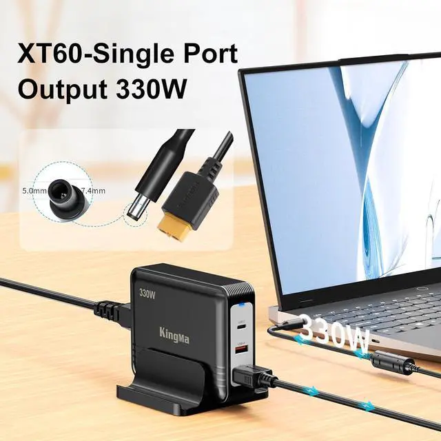 Alt view image 2 of 7 - 330W GaN PD 3.0 Fast Charger with XT60 Port (20V/16.5A) for  G16 G15 G7 Alienware m16 m18 X51-3-Port Laptop Charger Adapter for Gaming Engineering & Workstation Laptops