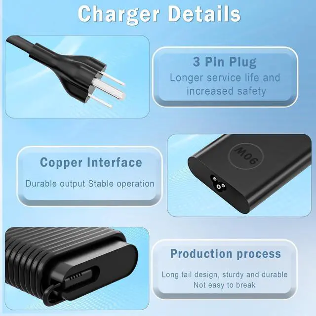 Alt view image 4 of 7 - New Slim 90W USBC Laptop Charger for Dell XPS 15,Precision 3470 3540 3560 3570 3571 5770,Latitude 3410 3500 5289 5300 5411 5421 5431 5511 5521 5531 7200 7310 7410 7390 9330 9430 TypeC AC Power Adapter