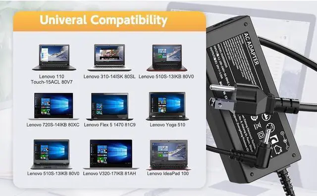 Alt view image 6 of 6 - Charger for  Ideapad 100 100S 110 110S 120 120S 300 300S 310 320 320S 330 330S 500 500S 510 510S 520 520S 710S Laptop Power Supply Cord
