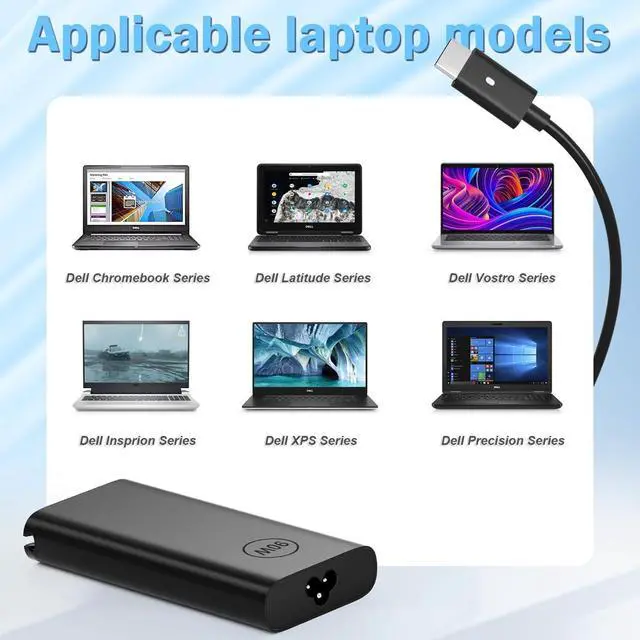 Alt view image 7 of 7 - New Slim 90W USBC Laptop Charger for Dell XPS 15,Precision 3470 3540 3560 3570 3571 5770,Latitude 3410 3500 5289 5300 5411 5421 5431 5511 5521 5531 7200 7310 7410 7390 9330 9430 TypeC AC Power Adapter