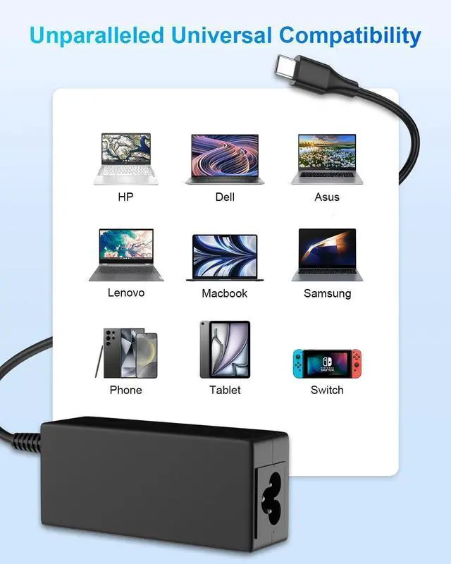 Alt view image 3 of 6 - USB C Laptop Charger 45W for hp chromebook/Spectre X360  ThinkPad/Yoga  Chromebook/Latitude    Google Series Universal Chromebook USB C Type C Power Cord