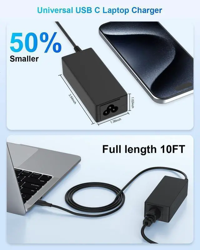 Alt view image 5 of 6 - USB C Laptop Charger 45W for hp chromebook/Spectre X360  ThinkPad/Yoga  Chromebook/Latitude    Google Series Universal Chromebook USB C Type C Power Cord