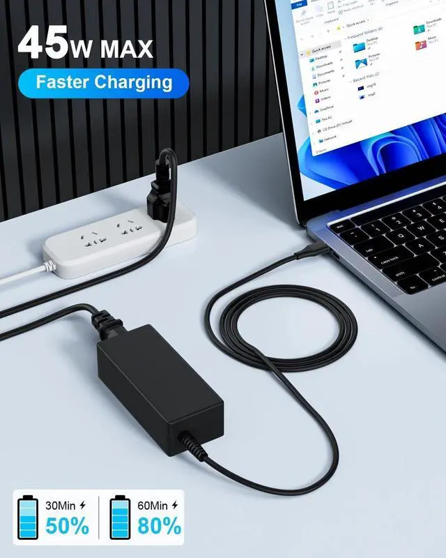 Alt view image 6 of 6 - USB C Laptop Charger 45W for hp chromebook/Spectre X360  ThinkPad/Yoga  Chromebook/Latitude    Google Series Universal Chromebook USB C Type C Power Cord