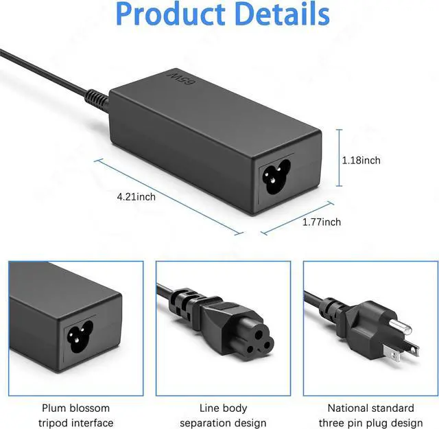 Alt view image 2 of 7 - 65W USB C Laptop Charger AC Adapter Replacement for  Laptop Charger Thinkpad/Yoga/Chromebook T480 T480S C930 C940 100e 300e 500e ADLX65YLC3D 4X20M26268 ADLX65YDC2A