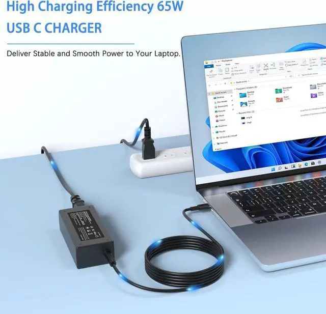 Alt view image 7 of 7 - 65W USB C Laptop Charger AC Adapter Replacement for  Laptop Charger Thinkpad/Yoga/Chromebook T480 T480S C930 C940 100e 300e 500e ADLX65YLC3D 4X20M26268 ADLX65YDC2A