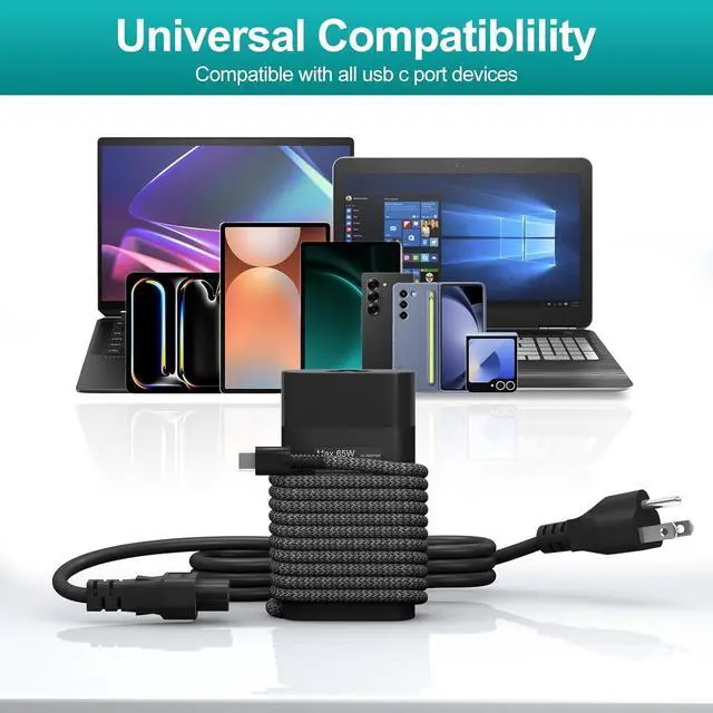 Alt view image 7 of 7 - New 65W USB C Slim Replacement for HP Laptop Charger Spectre x360 Envy Chromebook Elitebook x360 Pavilion Elite x2 Regular HP Chromebook and Elitebook Charger.