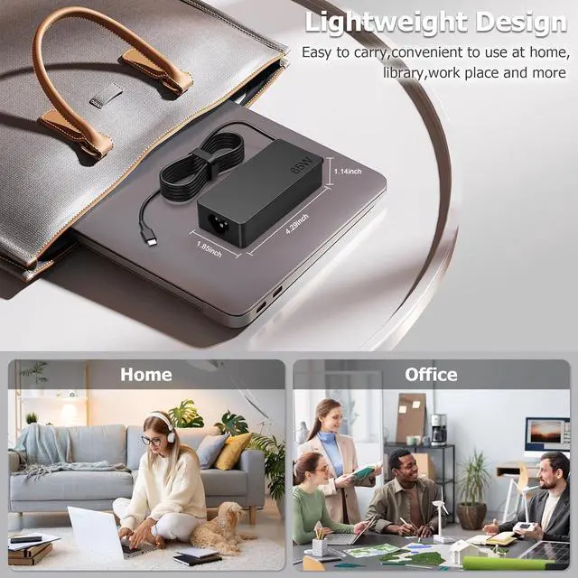 Alt view image 6 of 6 - 65W Laptop Charger USB C Compatible with Lenovo ThinkPad X1 X13 T14 T15 E14 E15 T480s T490 E480 Yoga 7i 9i Thinkbook 13s 14 15 16 Plus G4 65W 45W Chromebook Charger Type C AC Power Adapter