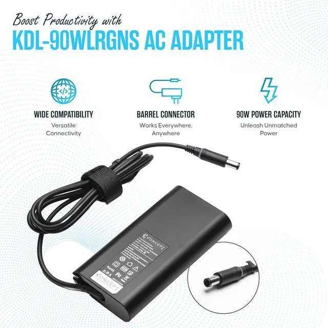 Alt view image 5 of 7 - 90W  Laptop Charger 19.5V 4.62A (UL Safety Certified) - Power Supply AC Adapter for Multiple Alienware Inspiron XPS and Latitude Models 7.4 x 5.0 Tip