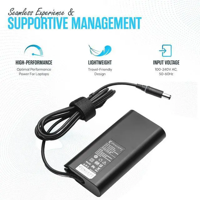 Alt view image 6 of 7 - 90W  Laptop Charger 19.5V 4.62A (UL Safety Certified) - Power Supply AC Adapter for Multiple Alienware Inspiron XPS and Latitude Models 7.4 x 5.0 Tip