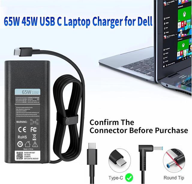 Alt view image 2 of 7 - New 65W USB C Laptop Charger for  Laptop Charger USB C for  Latitude 5420 5430 5440 5520 5540 7430 7420 7440 9440 2in1 XPS 13 9360 Chromebook 3100 Type C  AC Adapter Power Cord