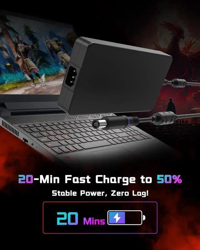 Alt view image 2 of 7 - 240W Fast Charger Fit for  Alienware Laptop M15 R3 R4 R7 R6 R5 M17 R5 R3 R4 15 R3 R2 17 R3 G15 G16 G7 G5 G3 M16 M17X M14X X15 X17 X16 Gaming Laptop Power Cord AC Adapter