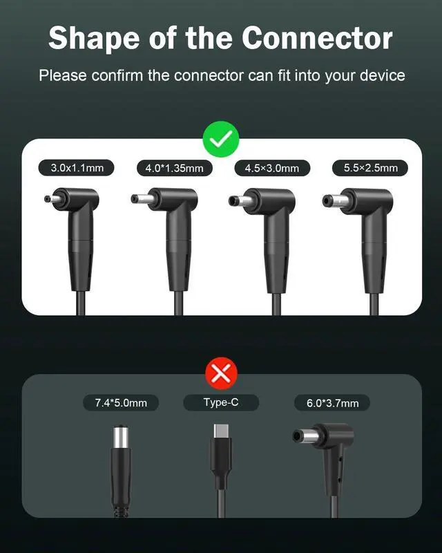 Alt view image 3 of 7 - Laptop Charger for  (UL Safety Certified) Vivobook Zenbook and More Series Power Lamp Extended Cable Round Connector 65W 45W 33W