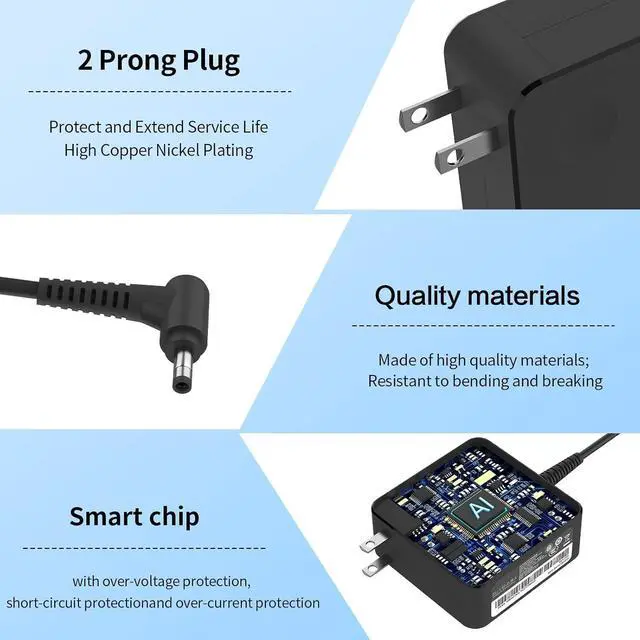 Alt view image 6 of 7 - 45W 20V 2.25A AC Adapter Charger Fit for Lenovo ADL45WCC PA-1450-55LL ADP-45DW B GX20L23044 Model Ideapad Series Laptop Power Supply Cord