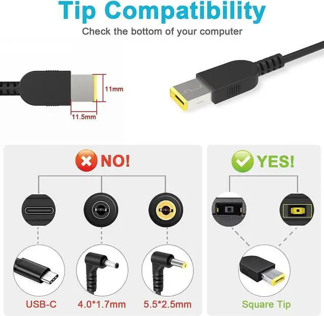 Alt view image 3 of 7 - 65W Fit for  Thinkpad T431P T440 T440P T440S T450 T450S T460 T460S T470 T470S T510I T540P T550 T560 T570 T431s L440 L450 L460 L470 for  Thinkpad Edge E431 E440 E450 Charger Adapter Cord