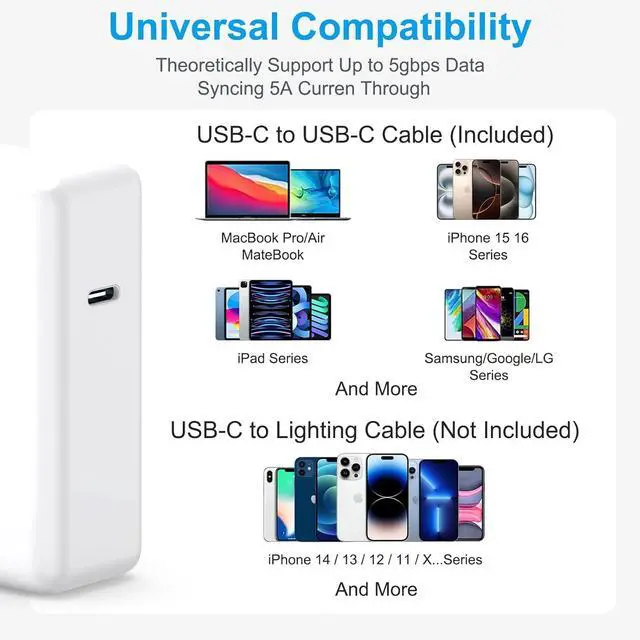 Alt view image 5 of 7 - [ MFi Certified] Charger for Mac Book Pro Air 118W 96W 87W 61W USB C Fast Power Adapter Compatible with MacBook Air Pro and All USB-C Devices