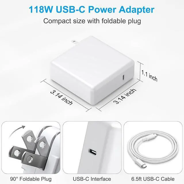 Alt view image 7 of 7 - [ MFi Certified] Charger for Mac Book Pro Air 118W 96W 87W 61W USB C Fast Power Adapter Compatible with MacBook Air Pro and All USB-C Devices